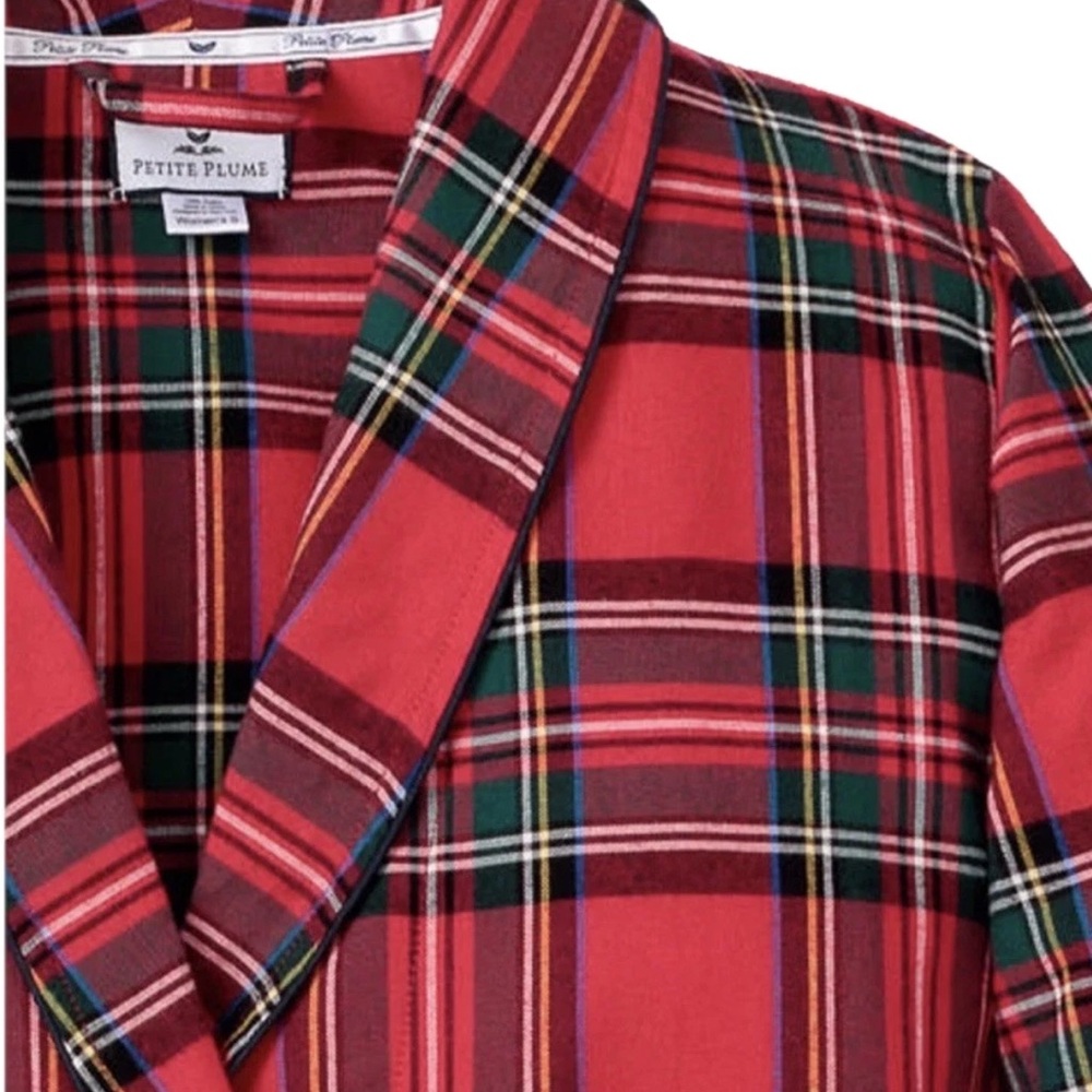 NEW Petite Plume Imperial Tartan Red Plaid Cotton Women's Robe XL